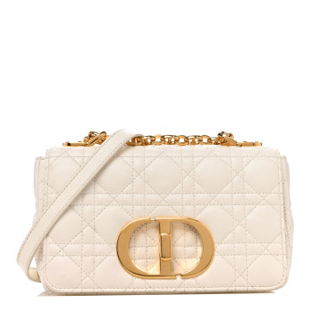 CHRISTIAN DIOR Calfskin Cannage Small Caro Bag Ivory