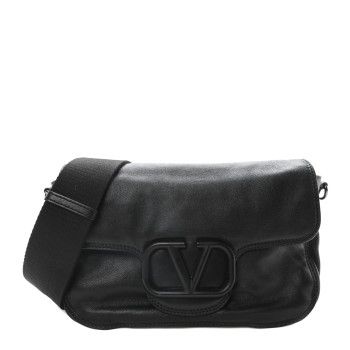 VALENTINO GARAVANI Nappa VLogo Leather Shoulder Bag Black