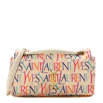 SAINT LAURENT Silk Carre Rive Gauche Print Patchwork Monogram Medium Jamie Multicolor White