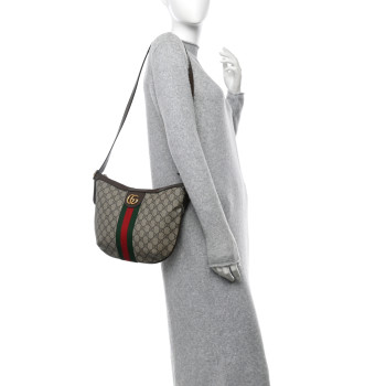 GUCCI GG Supreme Monogram Web Small Ophidia Half Moon Hobo Brown