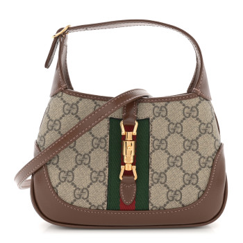 GUCCI GG Supreme Monogram Azalea Calfskin Web Mini Jackie 1961 Hobo Beige Ebony Brown Sugar