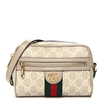 GUCCI GG Supreme Monogram Textured Dollar Calfskin Mini Ophidia Shoulder Bag Beige Mystic White Oatmeal