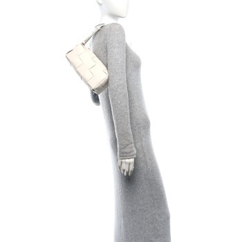 BOTTEGA VENETA Lambskin Maxi Intrecciato Small Brick Cassette Bag White