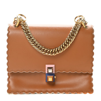 FENDI Vitello Liberty Scalloped Studded Small Kan I Shoulder Bag Caramello