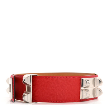HERMES Epsom 50mm Collier De Chien CDC Belt 75 Rouge Casaque