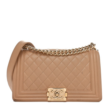 CHANEL Lambskin Quilted Medium Boy Flap Beige