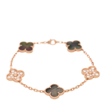 VAN CLEEF & ARPELS 18K Rose Gold Diamond Gray Mother of Pearl 5 Motifs Vintage Alhambra Bracelet