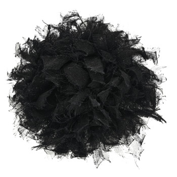 CHANEL Tulle Camellia Brooch Black