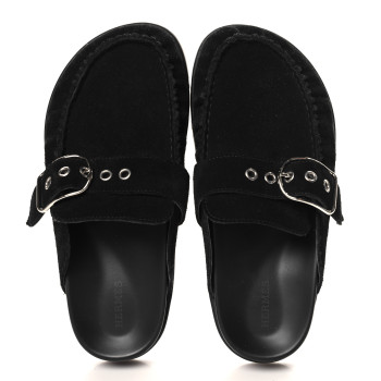 HERMES Suede Calfskin Go Mules 37.5 Black
