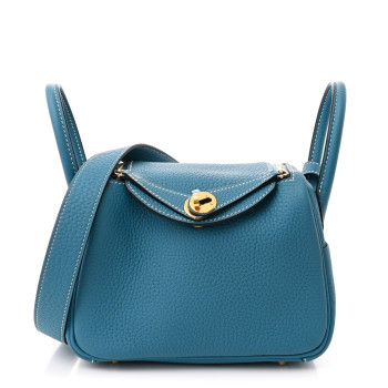 HERMES Taurillon Clemence Mini Lindy 20 Blue Jean