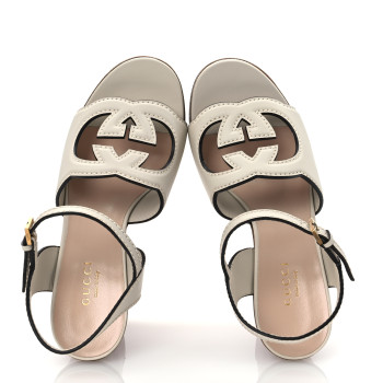 GUCCI Cosmos Softy Calfskin Wooden Interlocking G Cut-Out 30/120mm Platform Sandals 36 Mystic White