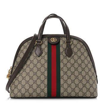 GUCCI GG Supreme Monogram Web Medium Ophidia Top Handle Dome Bag Brown