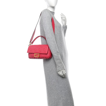 FENDI Nappa FF 1974 Embossed Baguette Lampone