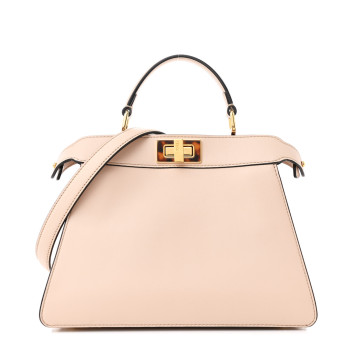 FENDI Vitello Seta Shiny Nappa Plexiglass Small Peekaboo I SEE U Satchel  Poudre