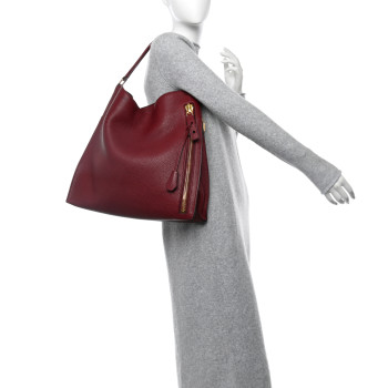 TOM FORD Pebbled Calfskin Large Alix Padlock Zip Hobo Bag Cranberry