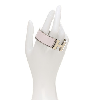 HERMES Enamel Wide Clic Clac H Bracelet PM Rose Nymph White