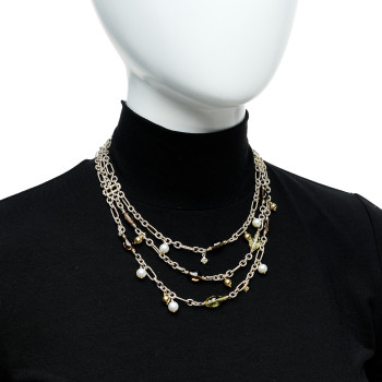 DAVID YURMAN Sterling Silver 18K Yellow Gold Cultured Pearl Citrine Smoky Quartz Multi Strand Necklace
