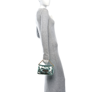 TOM FORD Sequin Mini Label Shoulder Bag Aqua Black