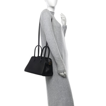 THE ROW Polished Saddle Calfskin Soft Margaux 10 Bag Black