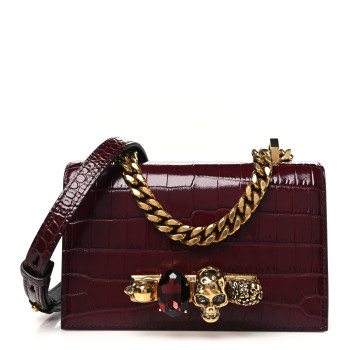 ALEXANDER MCQUEEN Shiny Crocodile Embossed Jeweled Satchel Madder