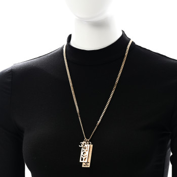 CHANEL Metal Crystal CC Boy Pendant Long Necklace Gold