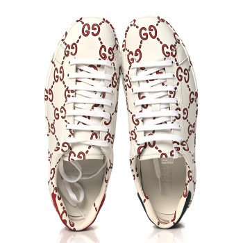 GUCCI Calfskin GucciGhost Print Mens Ace Sneakers 11 White Hibiscus Red