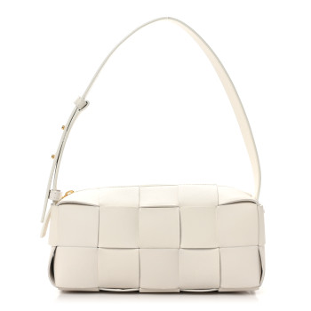 BOTTEGA VENETA Lambskin Maxi Intrecciato Small Brick Cassette Bag White