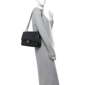 CHANEL Lambskin Quilted Jumbo Double Flap Black