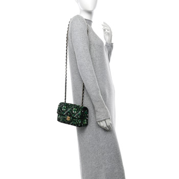 CHANEL Sequin Mosaic Mini Rectangular Flap Green Black