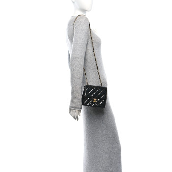 CHANEL Patent Calfskin Quilted Mini Square Flap Black