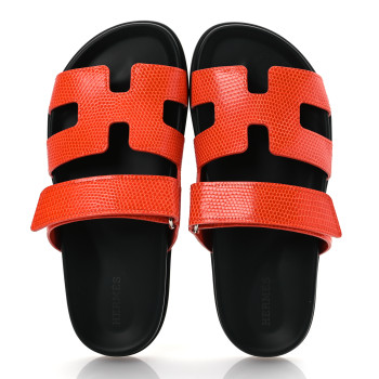 HERMES Lizard Womens Chypre Sandals 37 Orange Synthetique