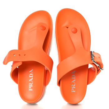 PRADA EVA Rubber Buckled Lug Sole 20mm Thong Sandals 39 Papaya