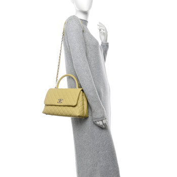 CHANEL Caviar Quilted Small Coco Handle Flap Yellow