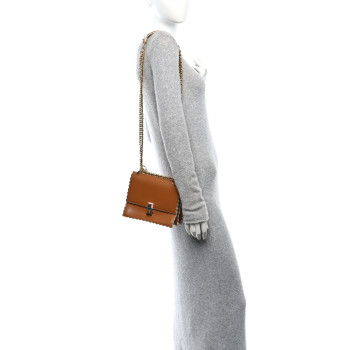 FENDI Vitello Liberty Scalloped Studded Small Kan I Shoulder Bag Caramello