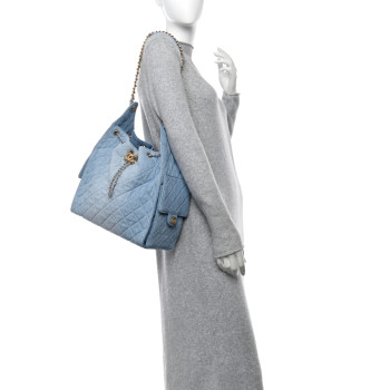 CHANEL Washed Denim Quilted Medium Chanel 25 Handbag Blue