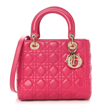 CHRISTIAN DIOR Lambskin Cannage Medium Lady Dior Fuchsia