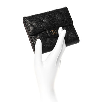 CHANEL Caviar Quilted Compact Flap Wallet Black