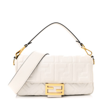 FENDI Nappa FF 1974 Embossed Baguette White
