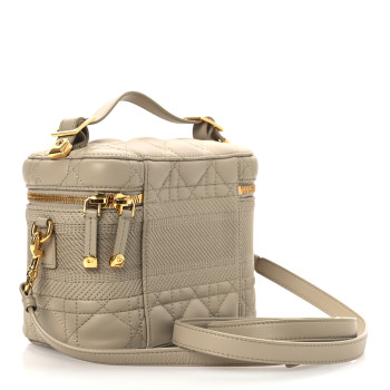 CHRISTIAN DIOR Lambskin Cannage Small Diortravel Vanity Case Light Beige