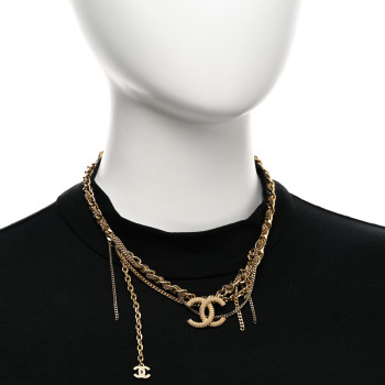 CHANEL Metal Chain Link CC Multi Strand Choker Necklace Gold