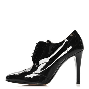 CHANEL Patent Calfskin Oxford Lace Up Booties 39 Black