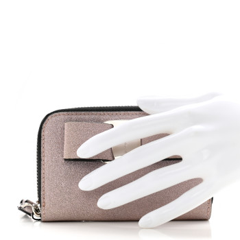 SALVATORE FERRAGAMO Rainbow Glitter Mini Vara Bow Zip Wallet Light Pink