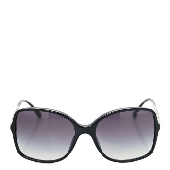 CHANEL Acetate Metal Calfskin Square Chain Sunglasses 5210-Q Black Gray