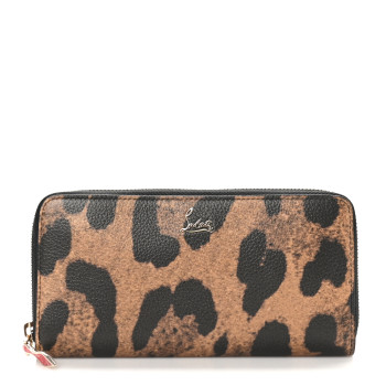 CHRISTIAN LOUBOUTIN Calfskin Empire Leopard Panettone Zip Around Wallet Brown Gold