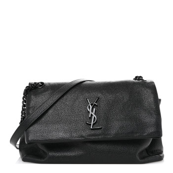 SAINT LAURENT Grain De Poudre Medium West Hollywood Monogram Fold-Over Black