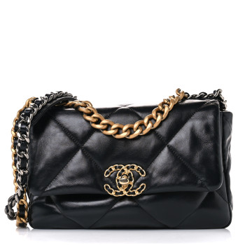 CHANEL Lambskin Quilted Medium Chanel 19 Flap Black