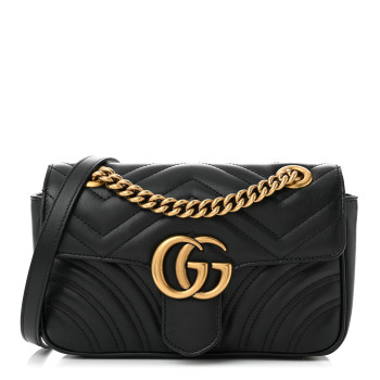 GUCCI Calfskin Matelasse Mini GG Marmont Shoulder Bag Black