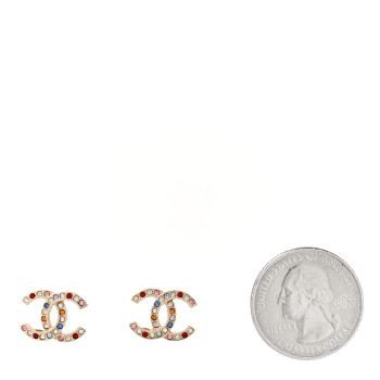 CHANEL Crystal Over The Rainbow CC Earrings Gold Multicolor