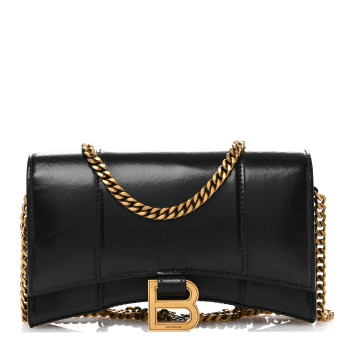 BALENCIAGA Shiny Box Calfskin Hourglass Chain Bag Black