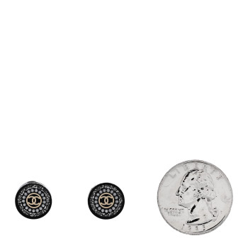 CHANEL Crystal Pearl CC Round Earrings Black Silver